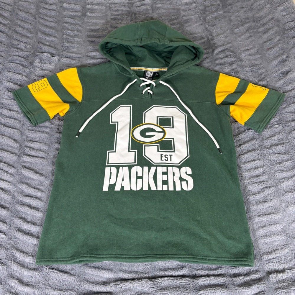 NFL Team Apparel Green Bay Packers Short Sleeve Lace Up Hoodie Green Small AT161